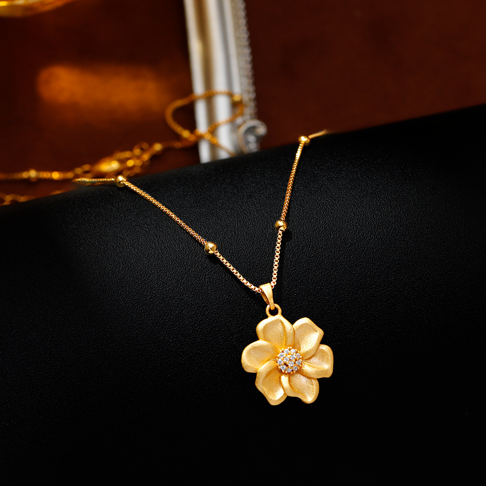 Hyacinto cobre antiguo francés bañado en oro arena colgante flor collar mujer 2025 nudillos chick yin bang cadena clavícula accesorios Specification image