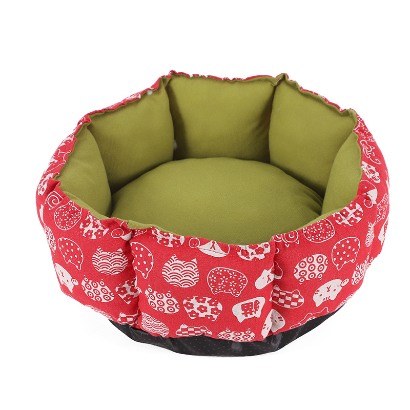 Wholesale of new thickened cotton pet beds, cross-border breathable linen pet beds, round octagonal anti-slip pet beds Item Picture