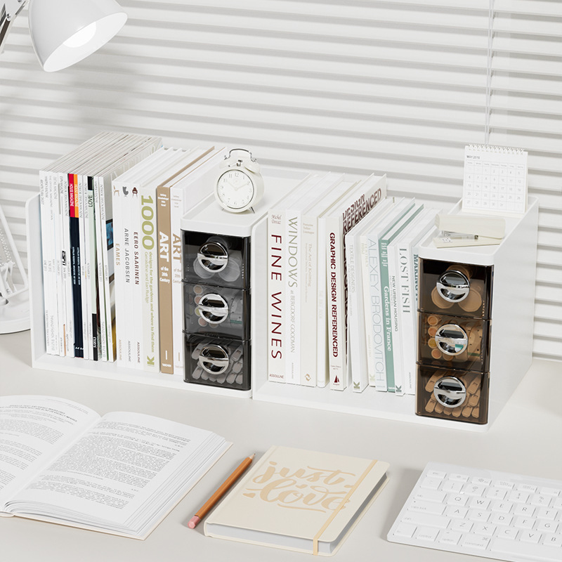 Desktop storage box, drawer-type pen holder, multi-functional bookstand for dormitory, book shelving, office desk file rack Item Picture