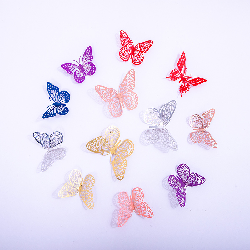 Hollowed-out 3D butterfly decorative wall stickers, hollowed-out butterfly children's stickers, festive three-dimensional butterfly decorations for home living rooms