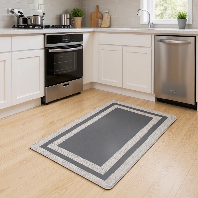 Cross-border kitchen floor mat, thickened PVC anti-fatigue imitation Teslin double-frame mat, waterproof, oil-proof and anti-slip leather mat Application Scenario