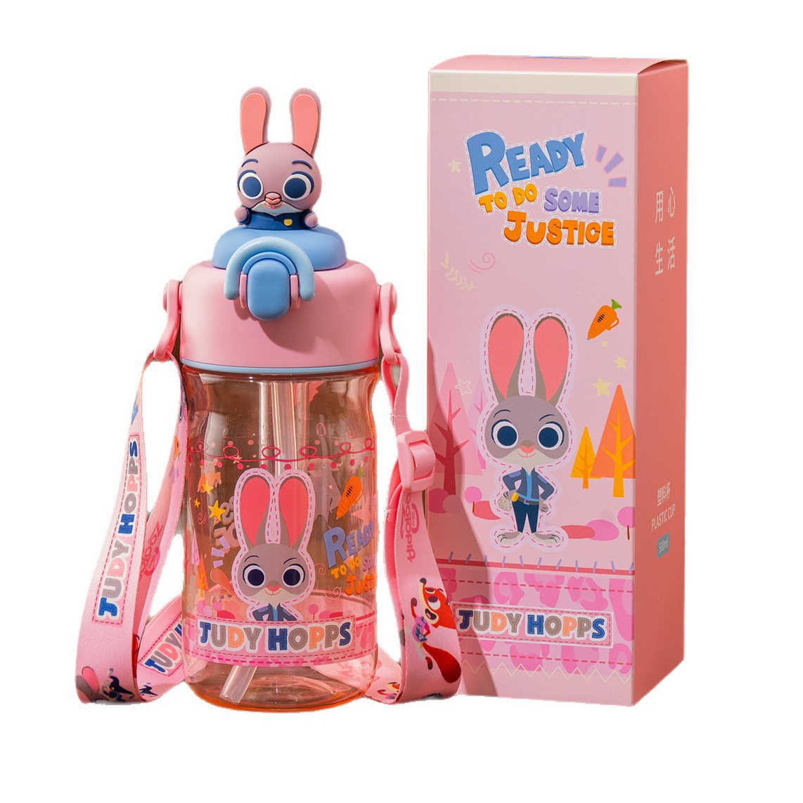 Summer straw cup, Zootopia water cup, high appearance level for boys and girls, creative portable water bottle, cute cartoon for children Item Picture