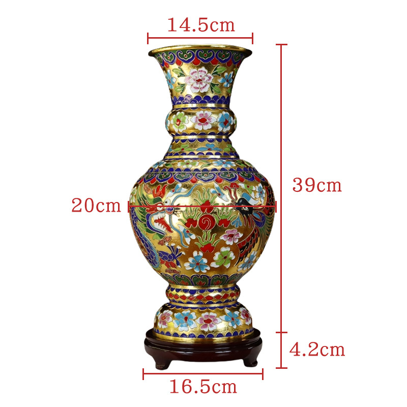 Beijing Jingtai Blue Vase Ornament, Craft Gift, Cloisonne enamel filigree silver Blue 15-inch Dragon and Phoenix Presenting auspiciousness Mushroom Vase Item Picture