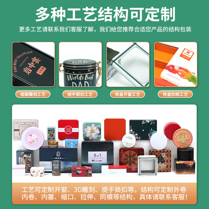 Golden metal tea canister, tinplate, Christmas rectangular tin box, fresh-keeping sealed gift box Specification image
