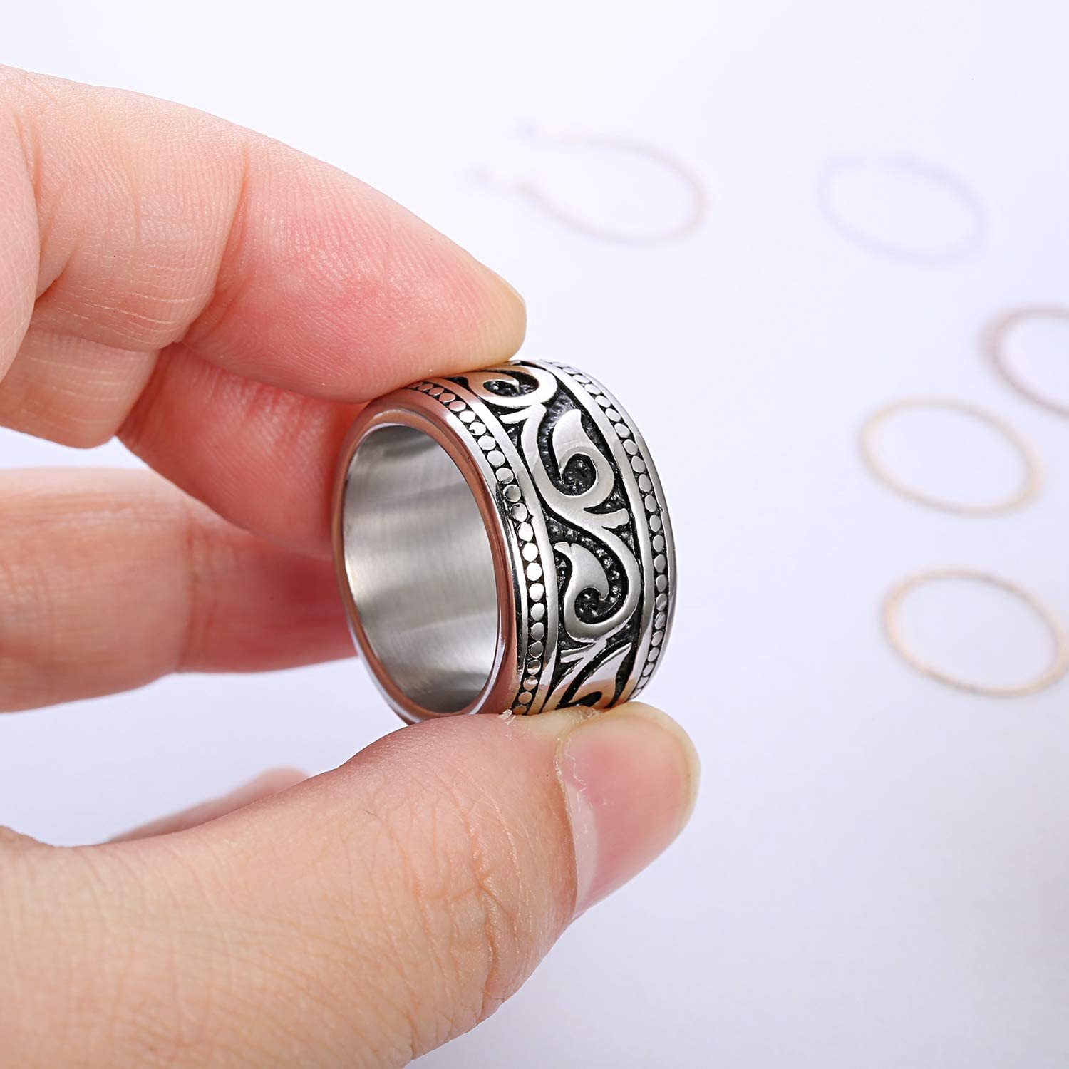 2024 Amazon New European and American men's titanium steel ring, personalized totem wide ring, retro aged jewelry accessory details Picture