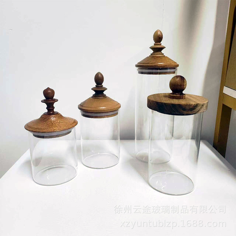 Wholesale of cross-border creative retro glass sealed jars for coffee beans, tea cubes and sugar cubes, kitchen straight cylinder storage jars details Picture