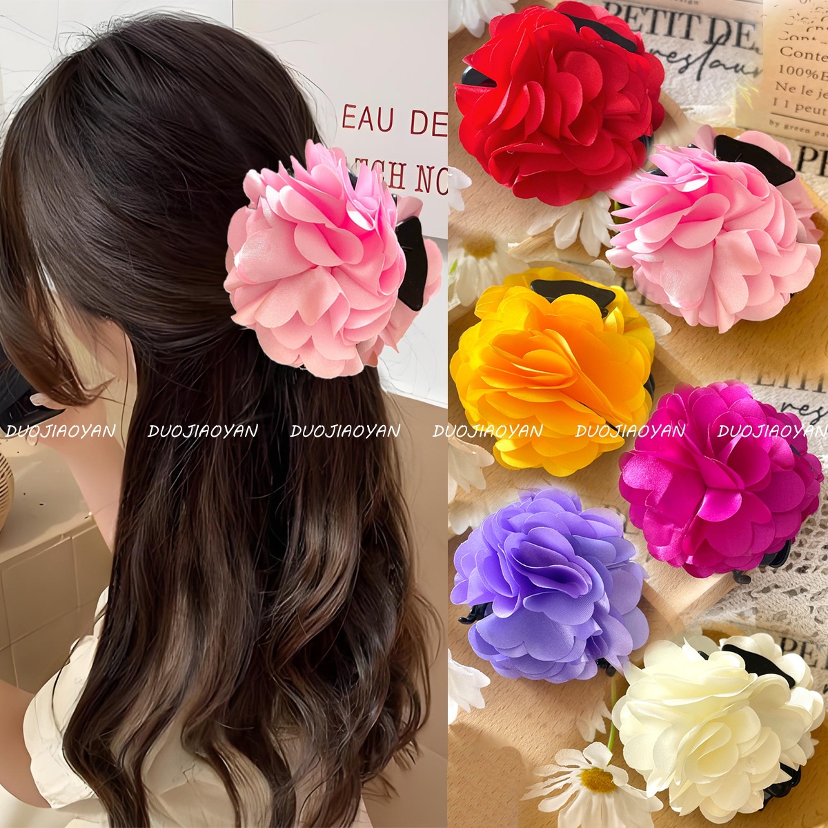 The new trendy fabric flower clipper, a colorful three-dimensional flower accessory, exudes a high-end atmosphere. The side clip of the bangs is in stock for women full figure