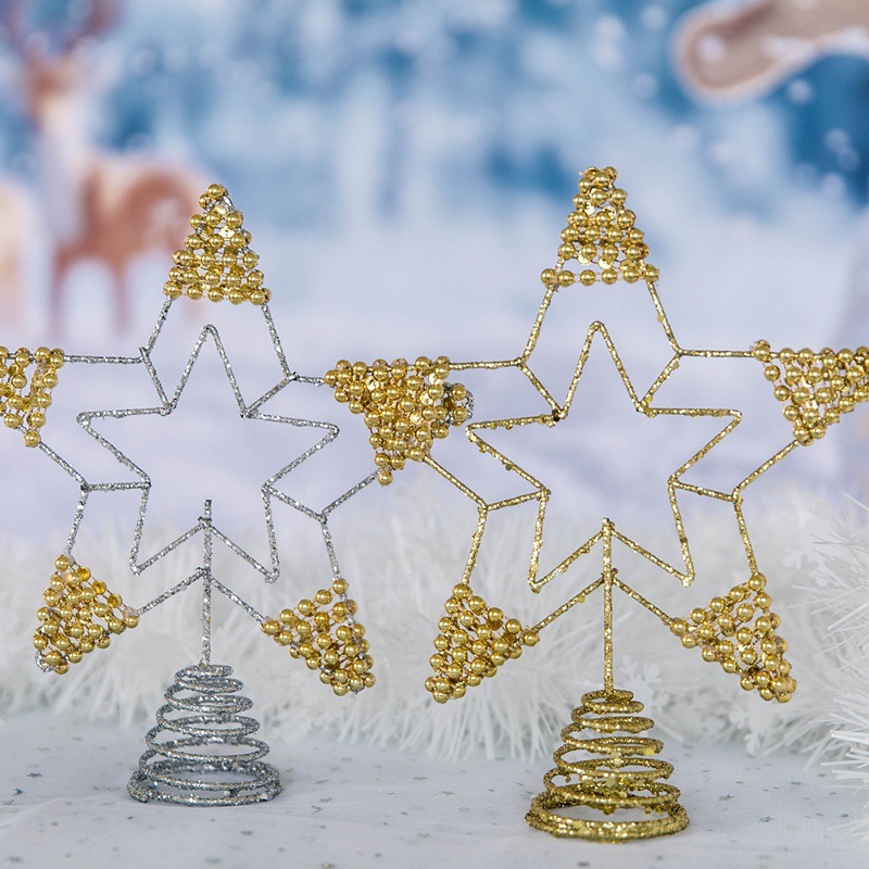Cross-border wholesale Christmas tree ironwork top star, tree top five-pointed star table decoration, tree top star Christmas decoration details Picture