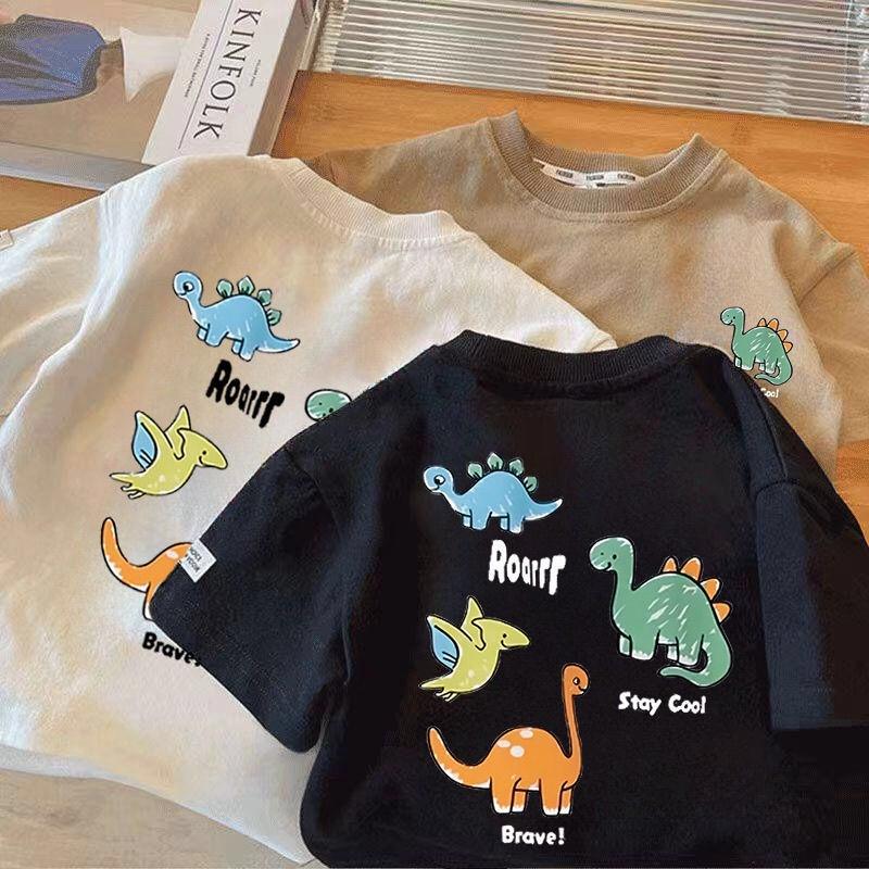 Algodón niños manga corta camiseta verano bebé nuevo chico dibujos animados dinosaurio floral top niños verano legging
