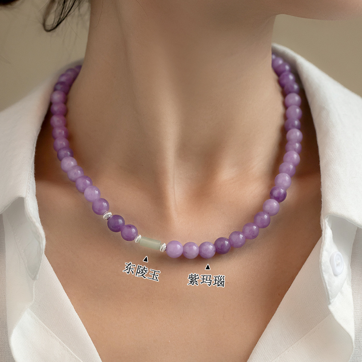 High-end colored beaded necklace for women, light luxury and niche spring and summer dopamine freshwater pearl collarbone chain necklace wholesale details Picture