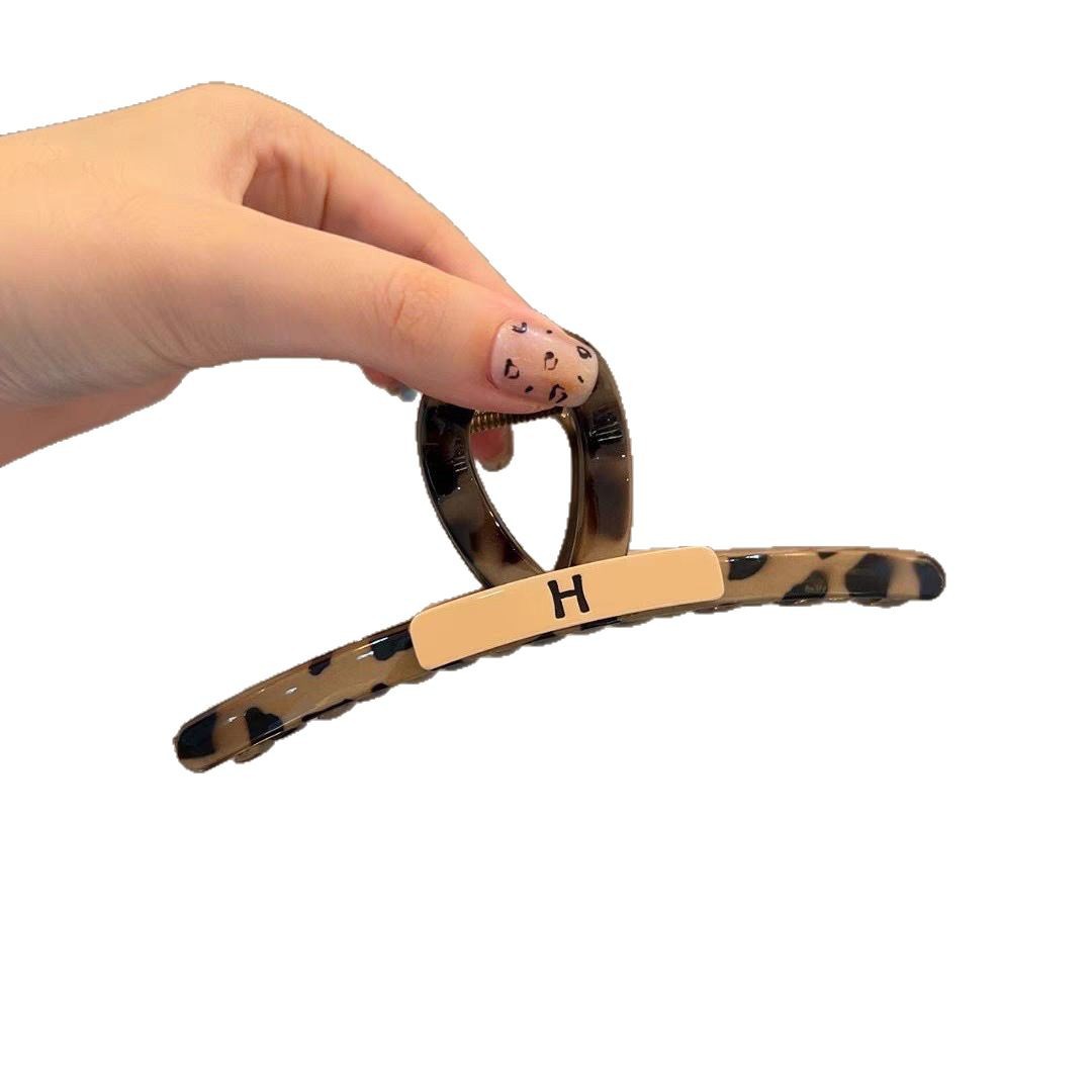Early spring leopard print high-end shark large claw clip, H-letter contrasting color shark clip, full back of the head hair clip headwear Item Picture
