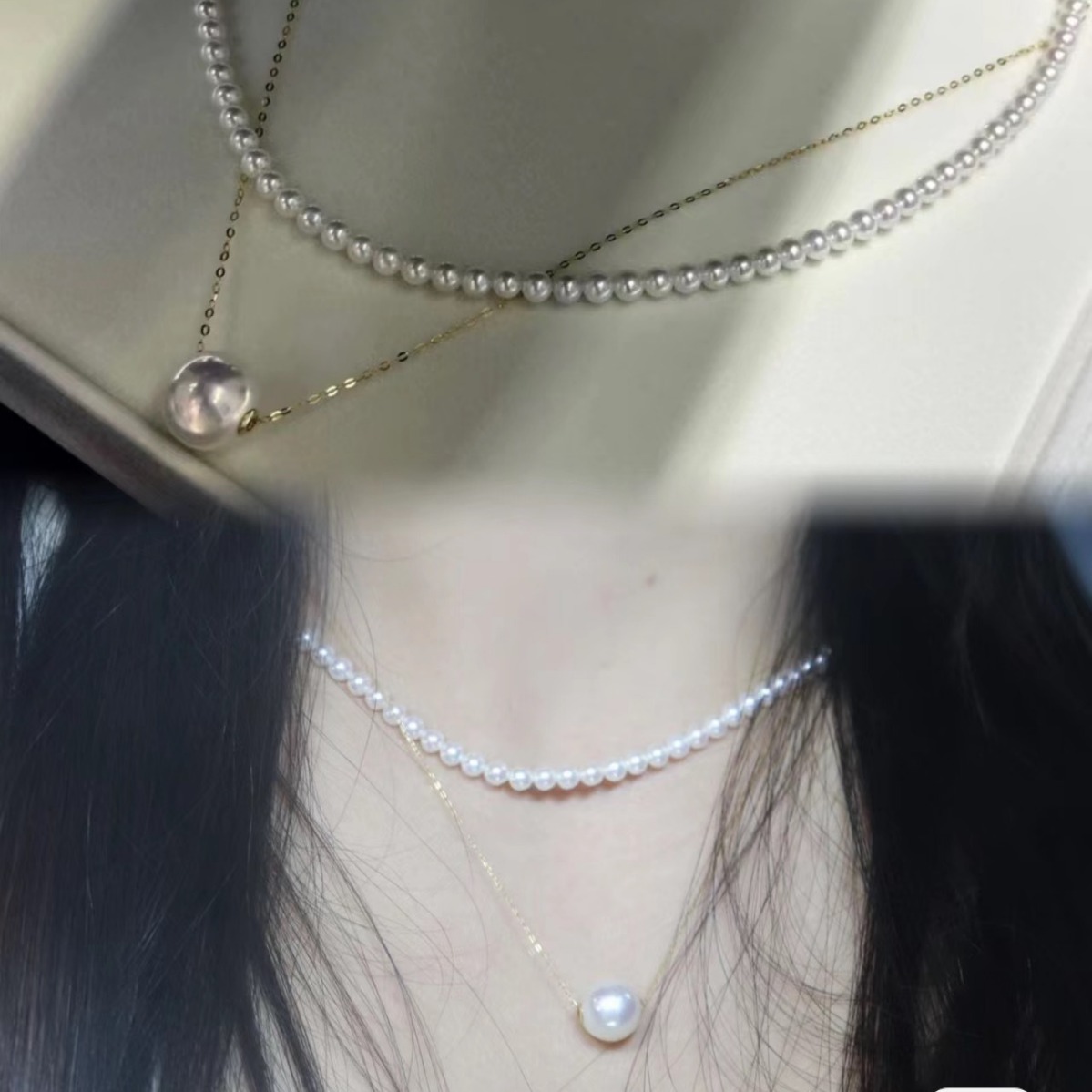 Aurora baby Pearl Necklace, Fresh Water, nuclear-free, perfectly round, Flawless Collarbone Link, Road Through Set, Cross-border Exclusive Supply
