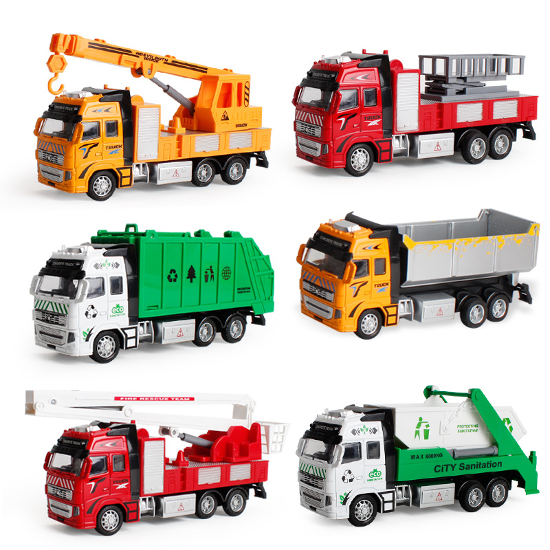 Simulation large rebound alloy car, cement excavator, engineering vehicle, fire engine model, children's toy Specification image