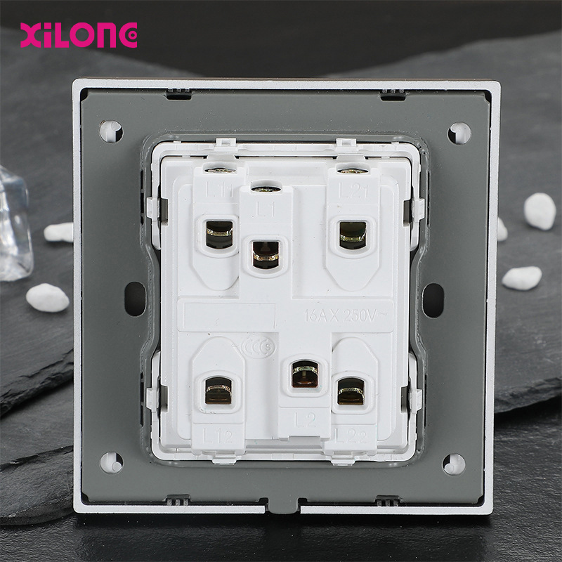 Fluorescent grey two-position two-way double-control switch 86 type double-way double-connection hotel wall socket panel wholesale self-locking type Specification image