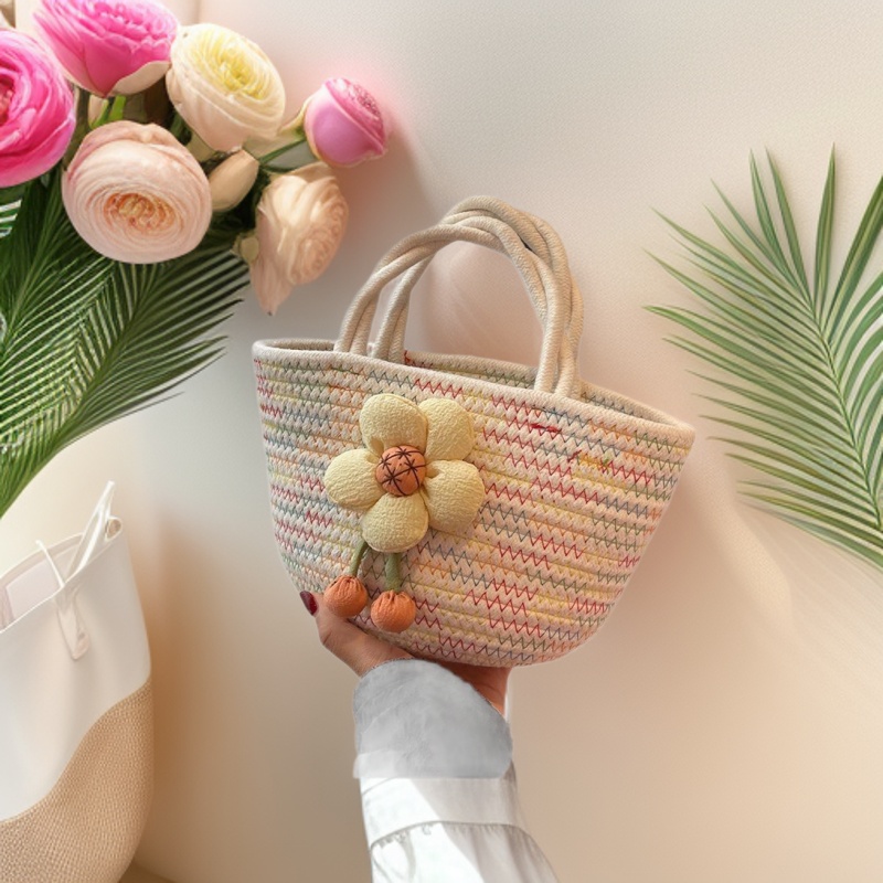 Cross-Border Woven Bag, Summer Hand-Carry Women's Bag Design, Casual Woven Bag, Cotton Rope Versatile Women's Bag, Tote Bag, Woven Bag