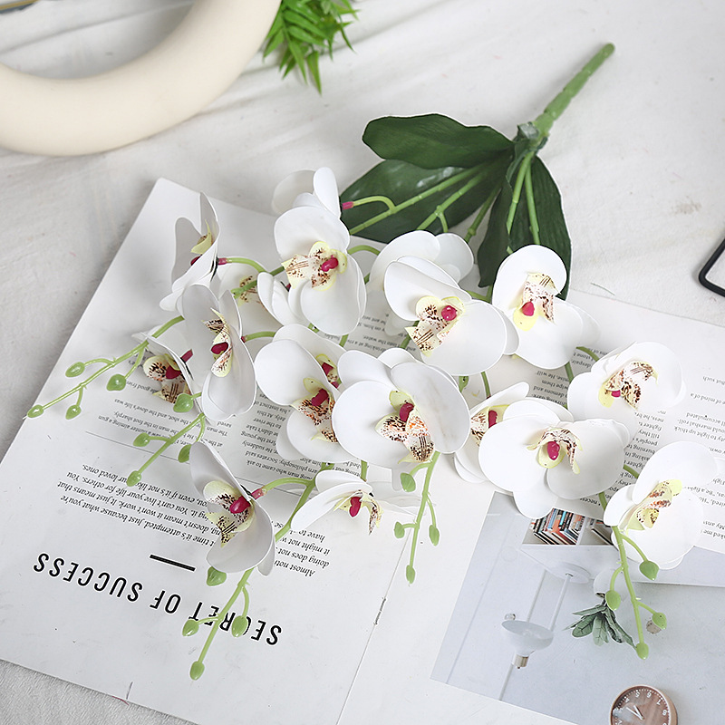 仿真花5叉蝴蝶兰3D胶片小把花轻奢花艺家居客厅摆件假花跨境外贸