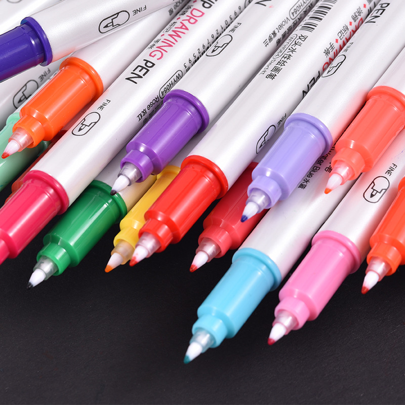 Weiya Hui WYH064 Double-headed Watercolor Painting Pen, popular student notebook, Double-headed Highlighter Specification image