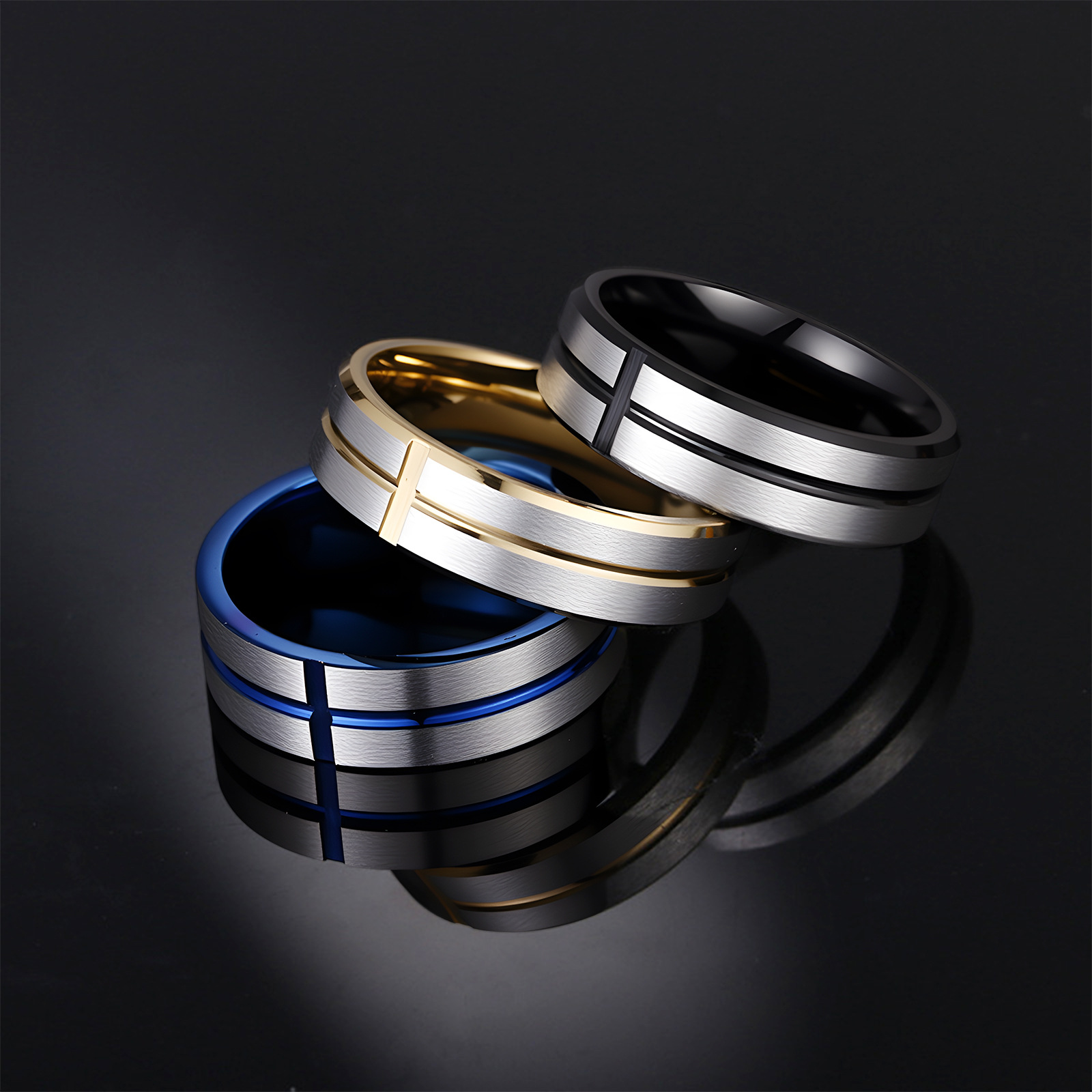 Cross-border Amazon men's European and American fashion jewelry, cross rings, Yiwu small accessories, stainless steel jewelry wholesale details Picture