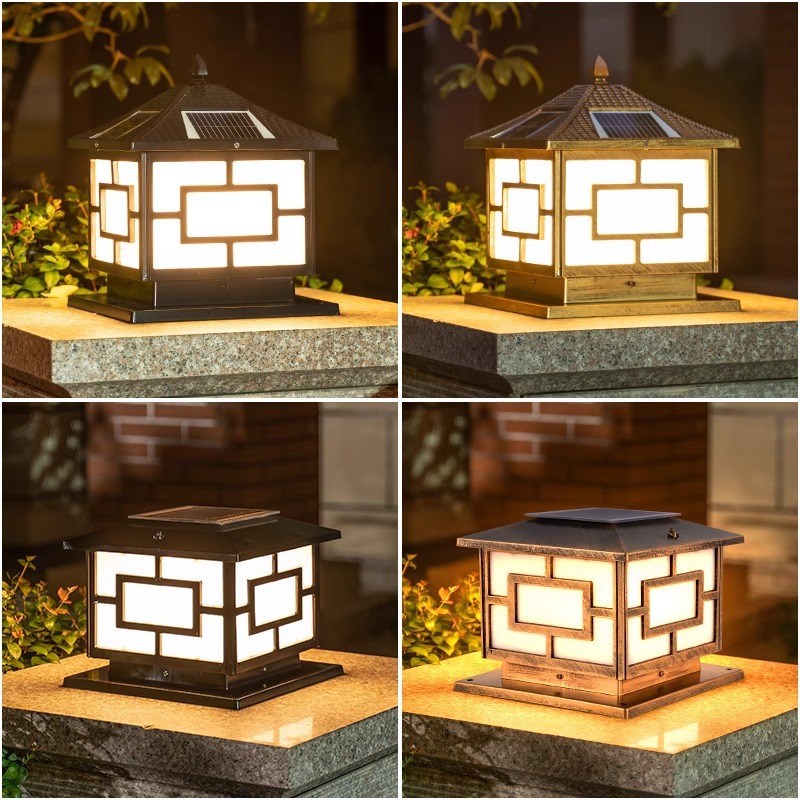National trend Chinese-style solar column head lamp, garden villa courtyard fence, outdoor waterproof column lamp, outdoor waterproof lamp Application Scenario
