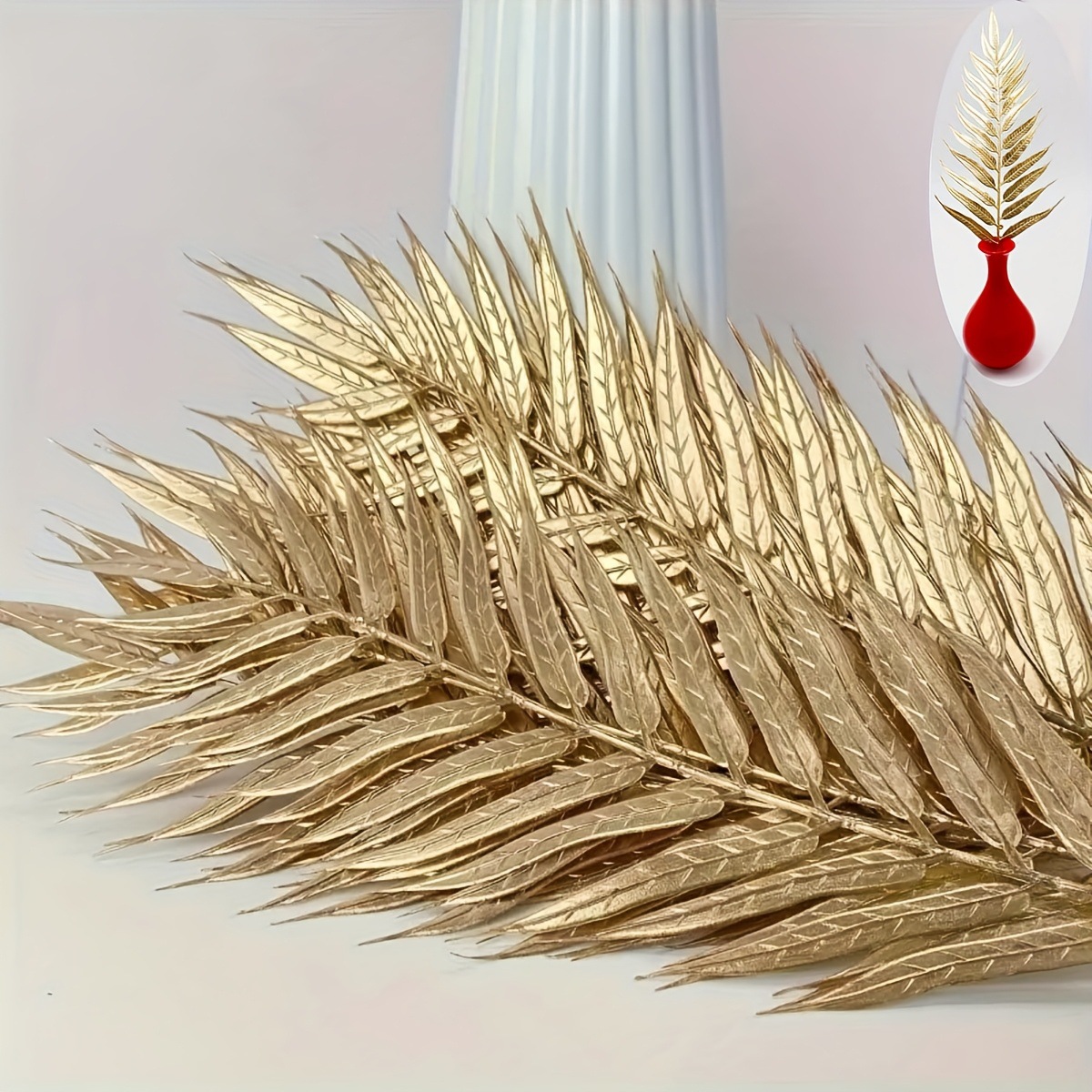 金叶子花金色系塑料花材婚庆礼堂布置金色假花尤加利塑料花细节图