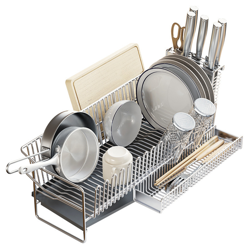 304 stainless steel draining rack, kitchen bowl rack, sink side dish and tableware storage rack, no installation required countertop storage rack Application Scenario
