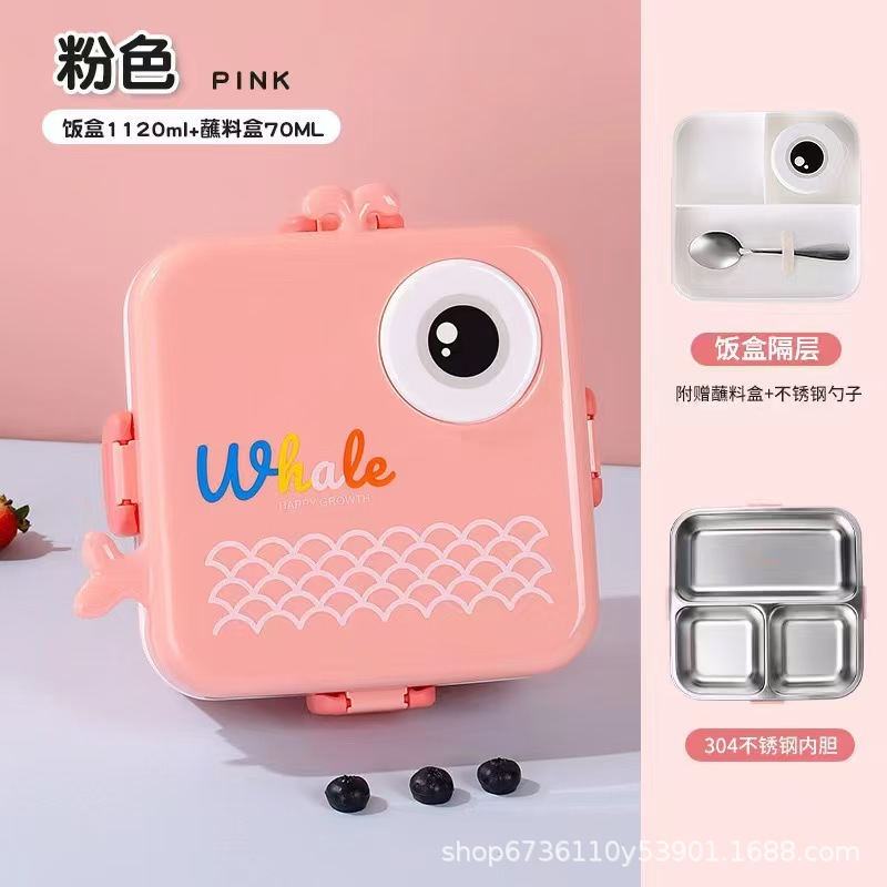 Cartoon cute stainless steel insulated lunch box with tableware, sauce box, compartments, sealed with lid, anti-scald and heat-insulating lunch box Specification image
