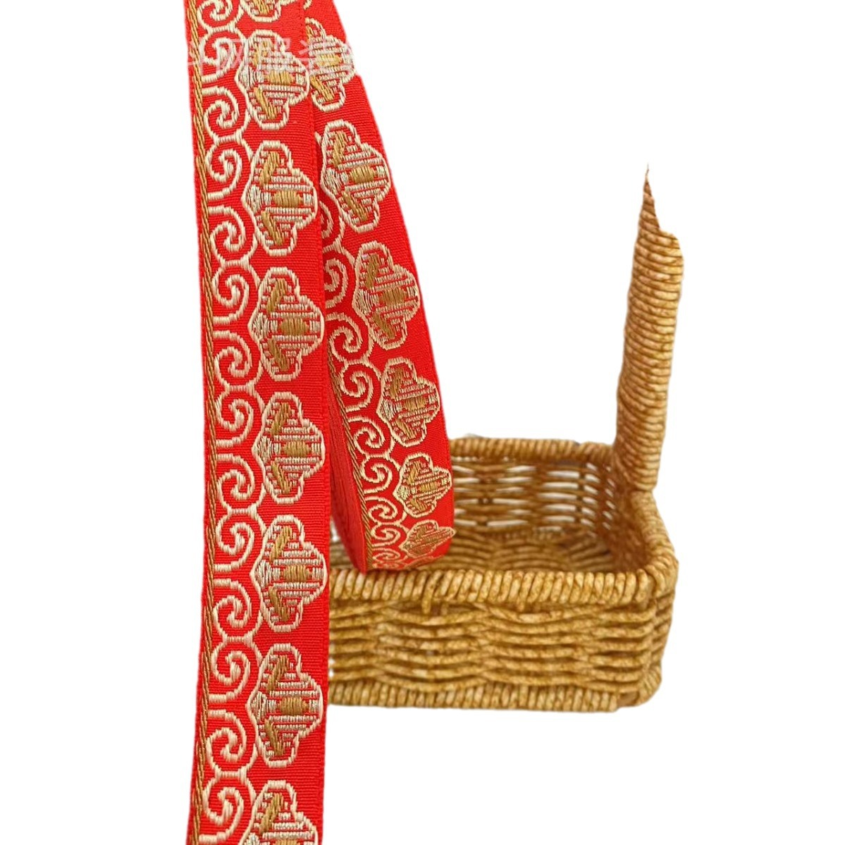 2.0- 2.5cm, bright red, festive, ethnic-style jacquard embroidery, webbing, wedding dress, hair accessories, headwear, performance costume accessories Item Picture