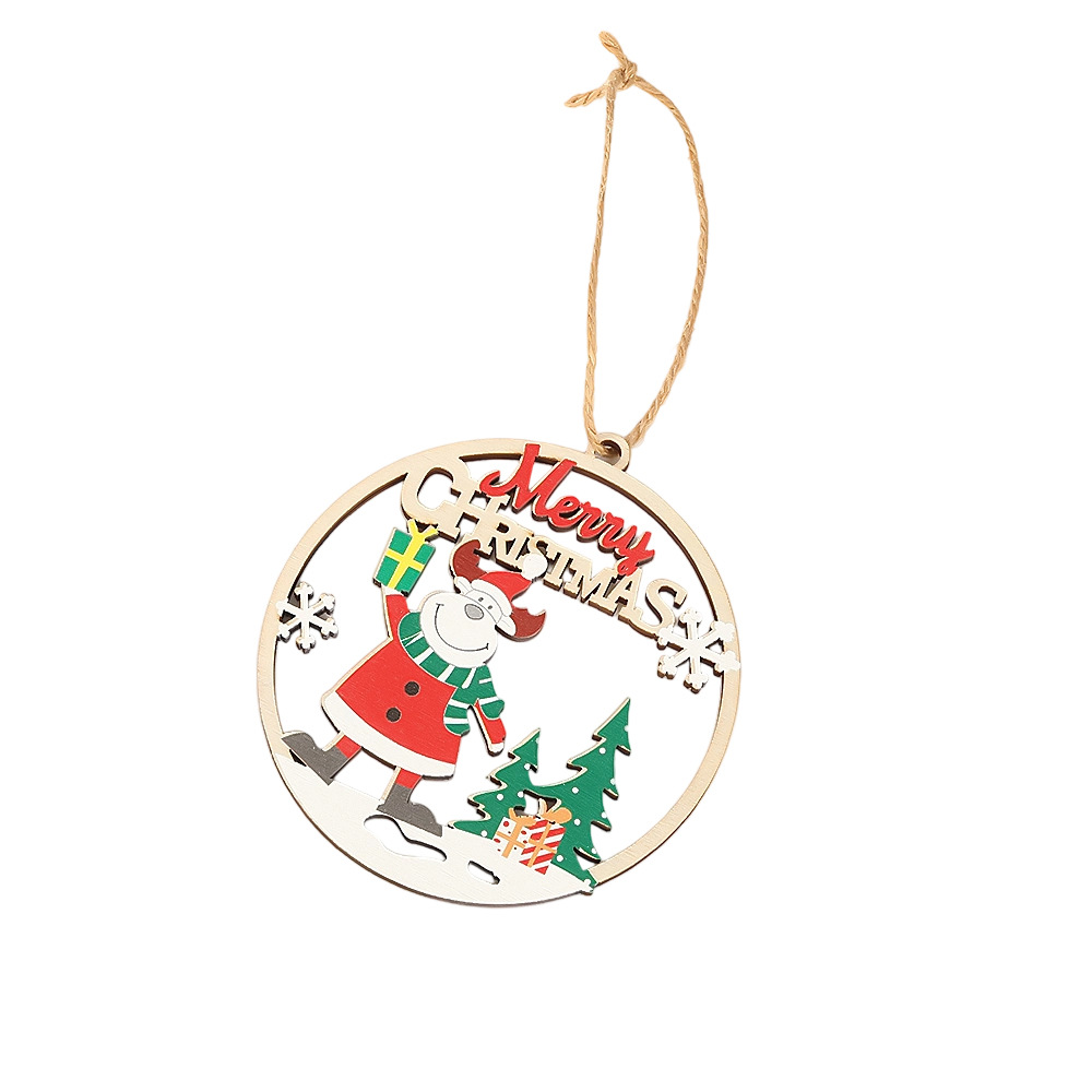 跨境圣诞树挂件派对装饰镂空木质挂件节日氛围感布置橱窗吊坠挂饰白底实物图