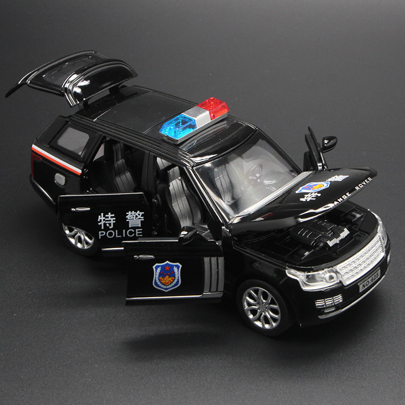 1:32 Police car model children's toy car, alloy lights, music, Rebound six-door police car toy Specification image