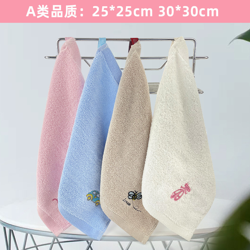 纯棉25*25cm挂钩方巾批发 幼儿园30*30cm擦手巾口水巾礼品小毛巾产品图