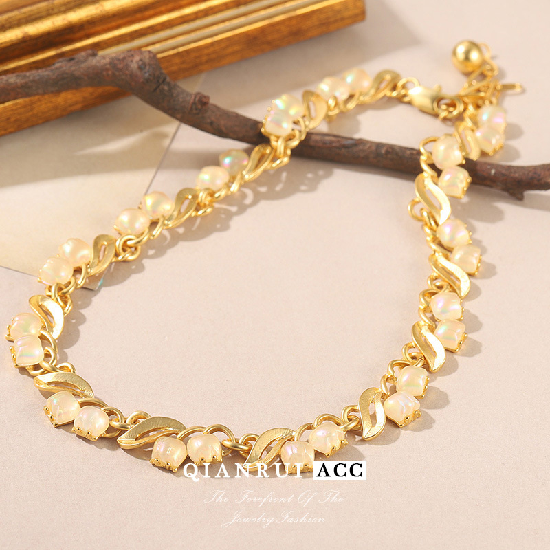 中古vintage饰品立体浮雕翠法丽生日缎带暗夜铃兰花高级设计项链