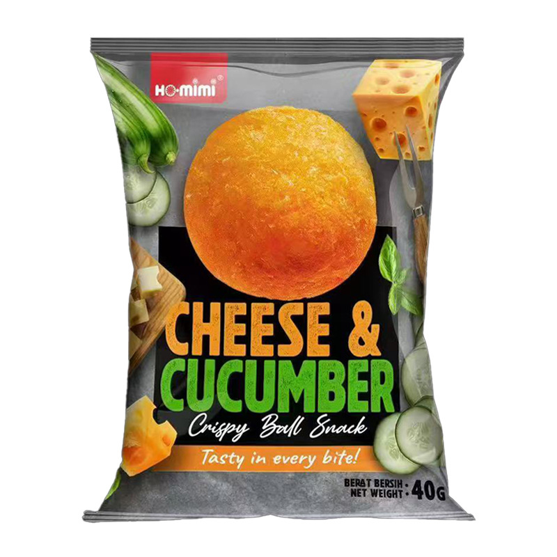 马来西亚进口ho.mimio脆皮球奶酪青瓜芝士球网红休闲膨化饼干零食白底实物图