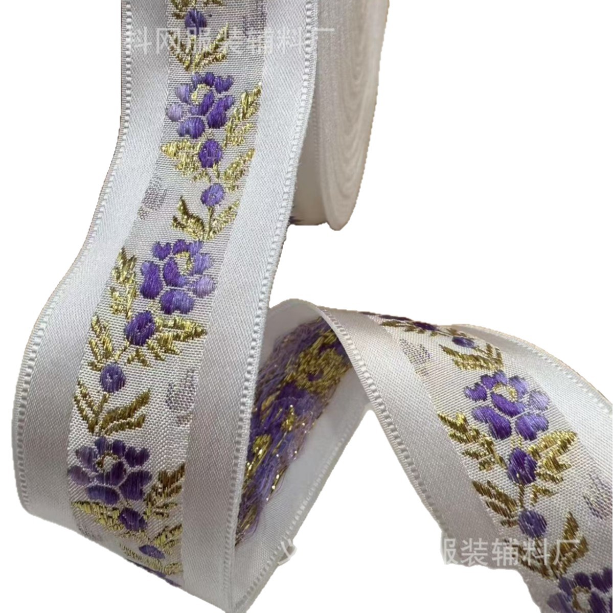 3.4cm golden thread large flower, noble ethnic style jacquard embroidery webbing, performance costume accessories, gift box packaging tape Item Picture