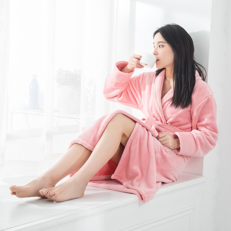 珊瑚绒睡衣女秋冬季可爱加绒加厚浴袍睡袍长款法兰绒家居服套装