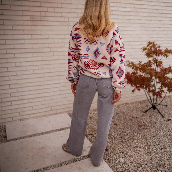 A popular fleece hoodie with fashionable printed double-sided fleece for women on Amazon temu, a cross-border product from Europe and America details Picture
