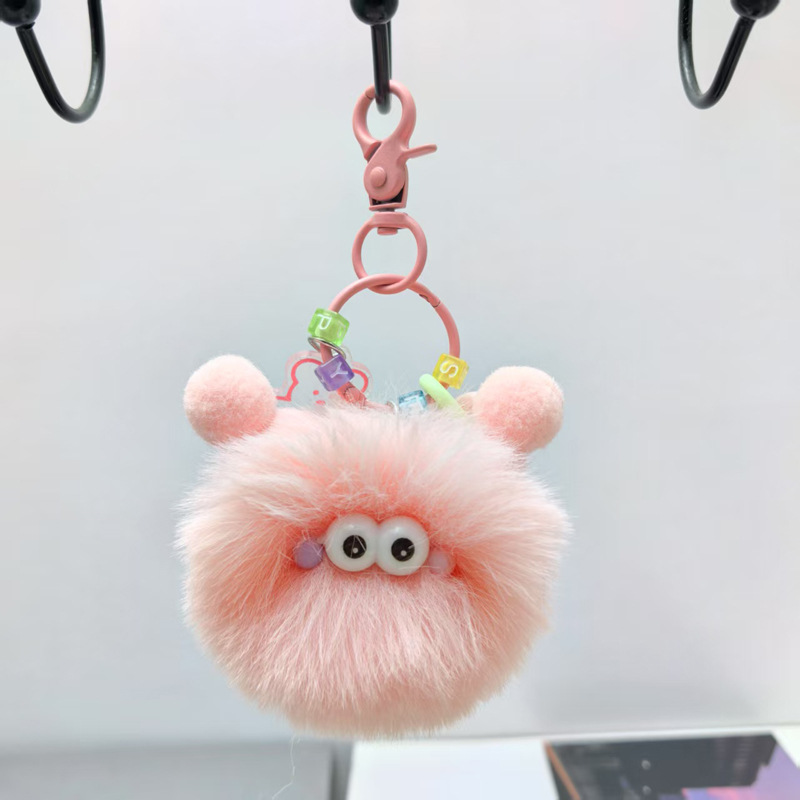 跨境彩色链条毛绒挂件小煤球钥匙扣ins网红毛绒小毛球书包挂件细节图