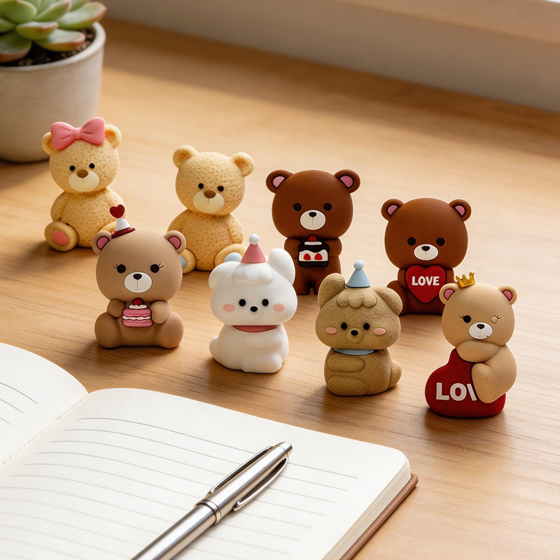 卡通小熊摆件网红款多造型小熊摆件蛋糕装饰车载内饰环保软胶公仔