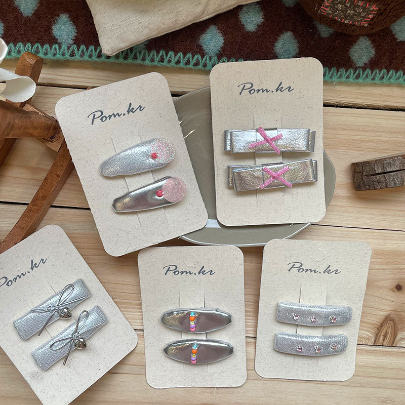 New Korean-style silver fine sparkling flower children's hairpin, bow, sweet and girlish bangs, side clip, bb clip