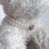 Pet supplies: neck collar, collar, double-layer pearl heart-shaped cat necklace, accessory, small and medium-sized dog neck collar details Picture