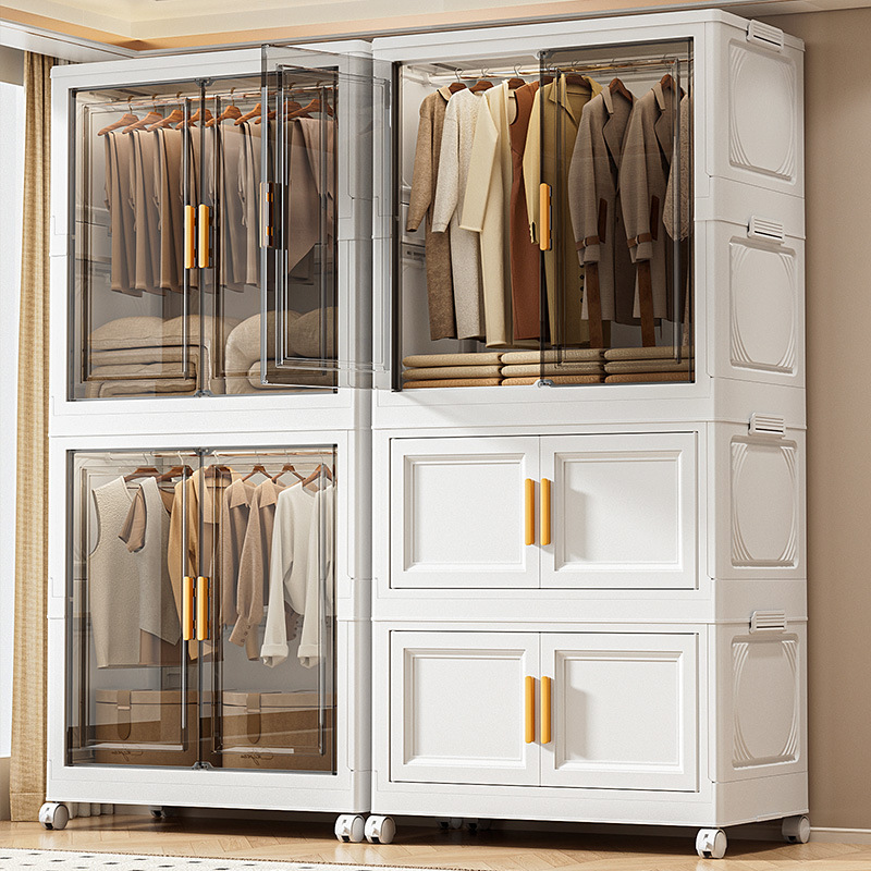 Folding storage cabinet, double-door hanging cabinet for clothes, sundries and toys, combination cabinet for organizing and storing, PP box cabinet Application Scenario