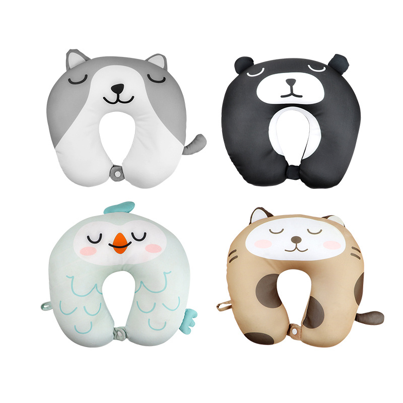 卡通动物U型枕头学生儿童旅行泡沫粒子u型枕护颈枕可收纳旅行便携