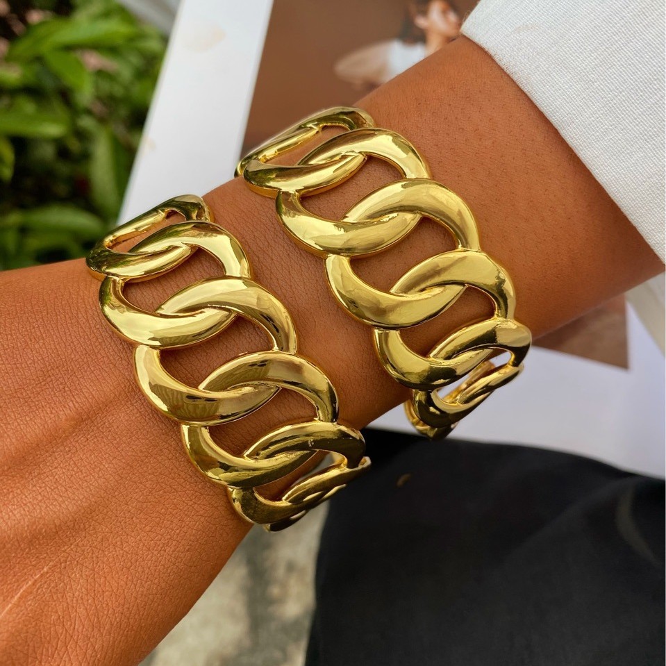 Wholesale of European and American fashion cross-border personality cold style, versatile circle ring wide face bracelet set manufacturer details Picture