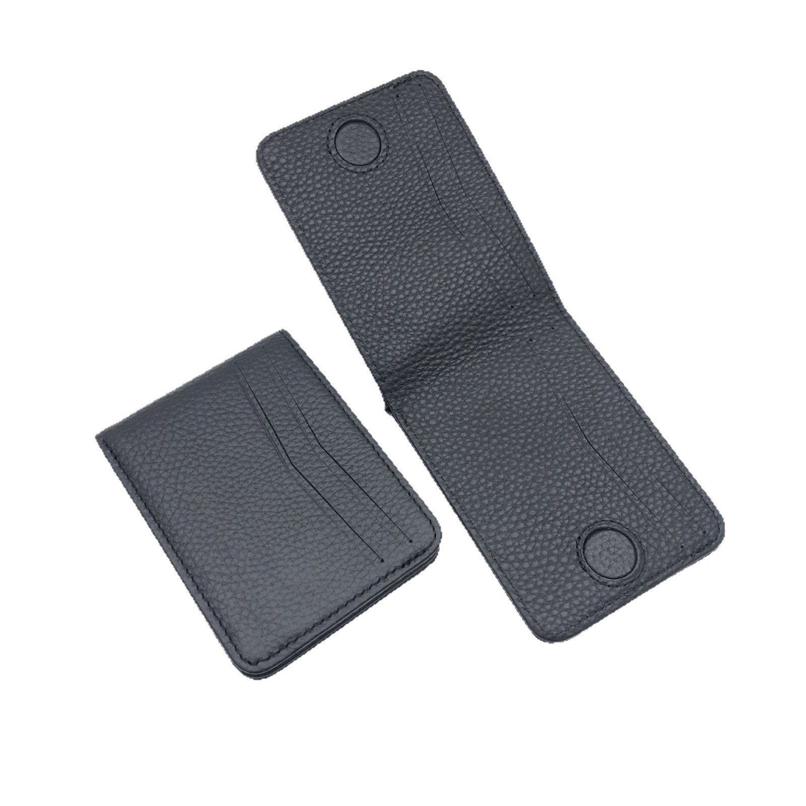 Magnetic Buckle Horizontal Leather Men's Simple Thin Wallet, V-Shaped Opening Slot, Top Layer Cowhide Lychee Pattern Small Money Bag Clip Item Picture
