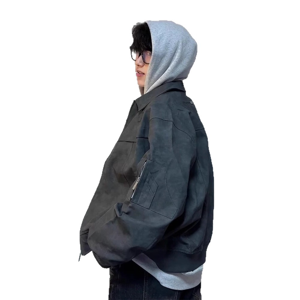 cleanfit American retro lapel leather jacket for men, spring and autumn, high-end and trendy short flight jacket for men Item Picture