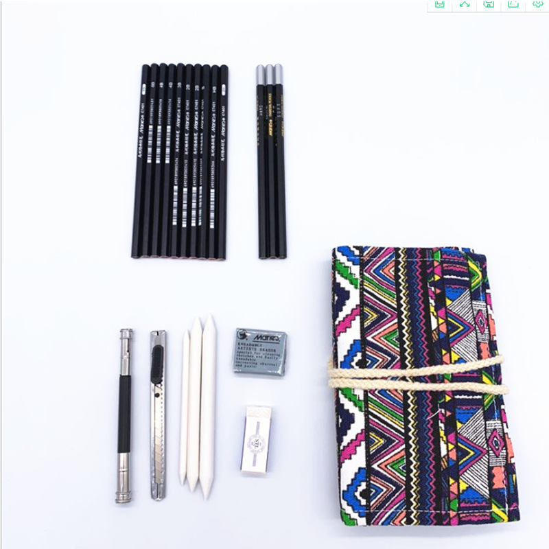 Retro colorful ethnic-style notebook, planner, piggy bank, drawing tool set, black pencil combination, creative stationery gift