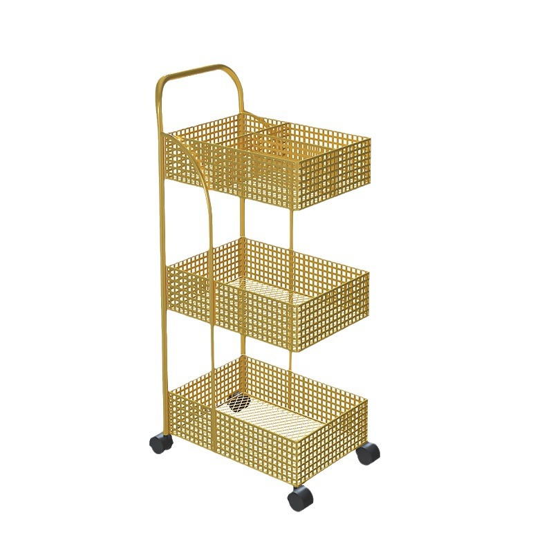 Nordic ironwork shelving, bedroom and kitchen metal Internet celebrity, movable bathroom storage rack, ins wheeled trolley Item Picture