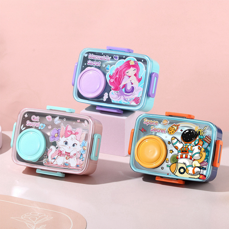 Cute children's stainless steel lunch box, student single-compartment sealed bento box with sauce box, and compartments fruit salad box details Picture