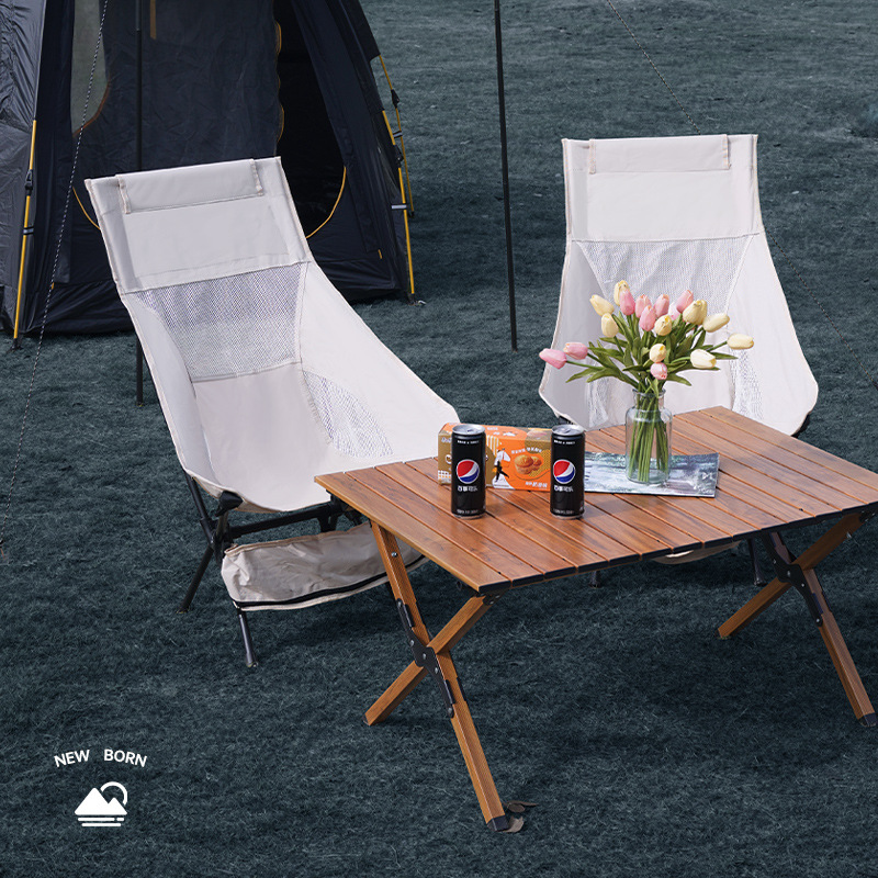 Customized outdoor convenient high-back moon chairs, double-pole fishing chairs, folding space chairs, camping folding tables and chairs Application Scenario