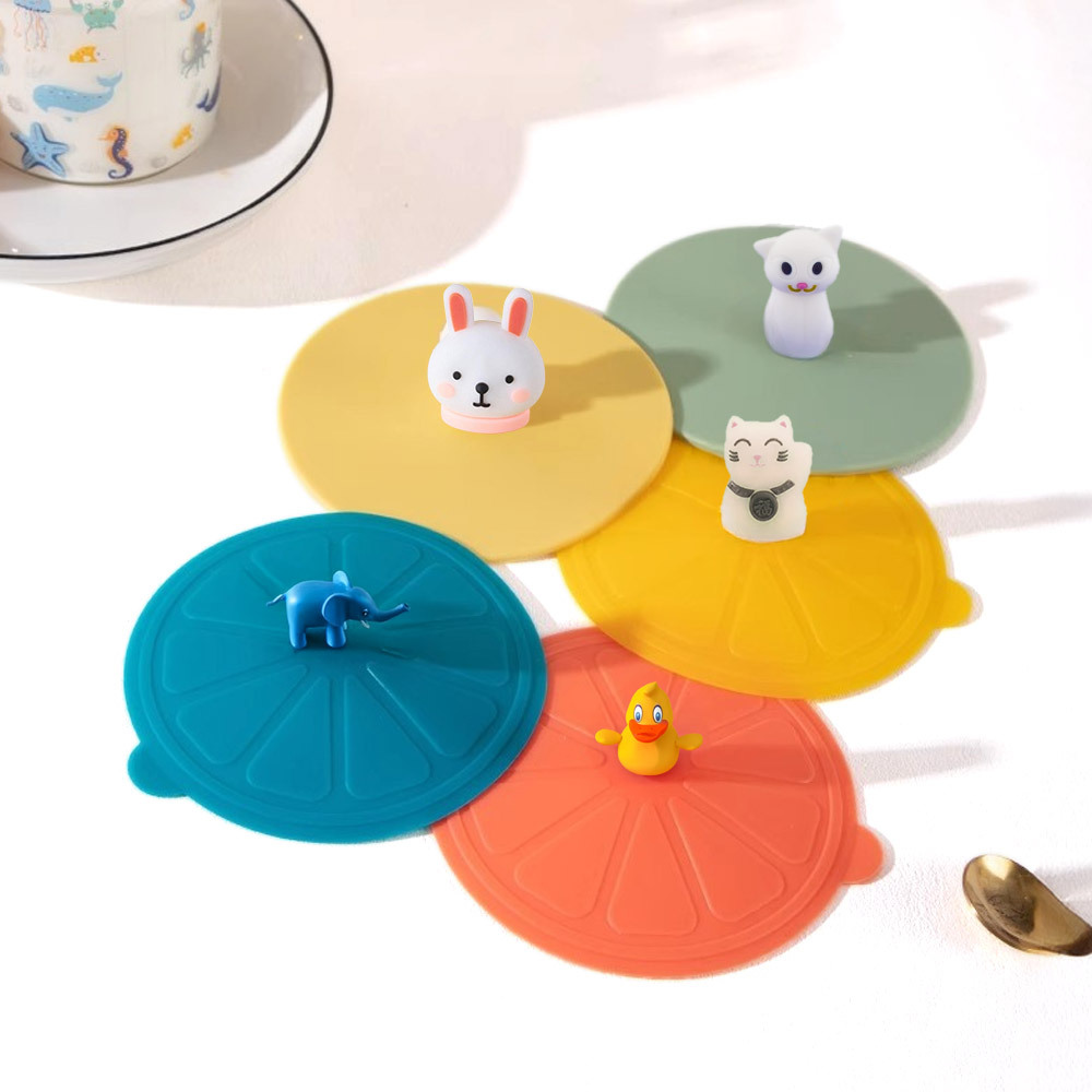 Customized silicone cup LIDS with spoons and straws, cartoon handle cup LIDS, ceramic bottle leak-proof sealing caps, mold opening and customization details Picture