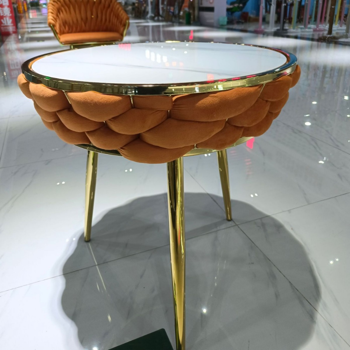 Starlight woven chair for balcony, Nordic ironwork gilded light luxury rattan woven table and chairs, popular coffee shop, golden personality, simple and elegant Specification image